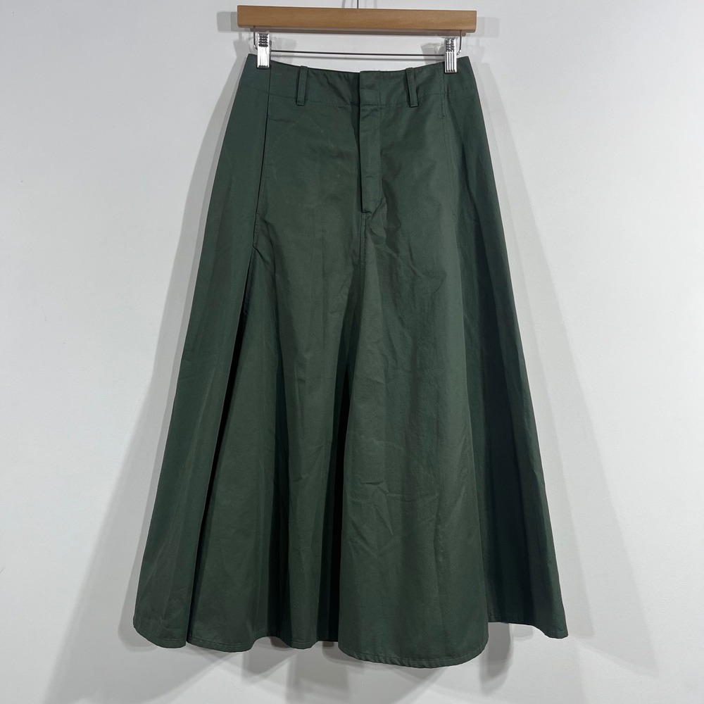 Uniqlo Heritage Old Money Olive Green Cotton Midi Skirt Size 0 Fairy Grunge